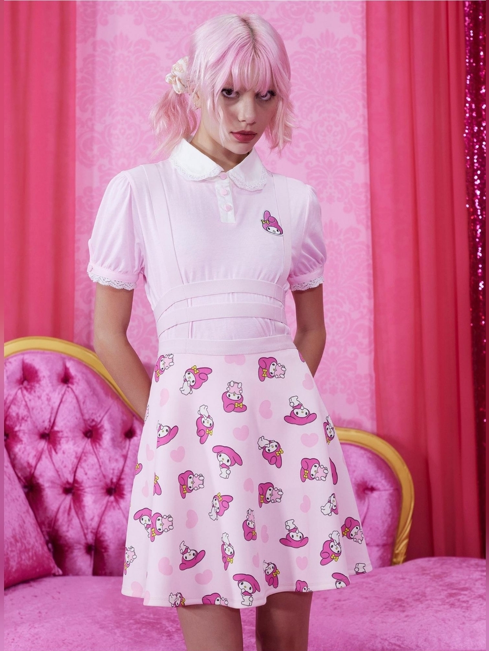 My Melody strappy suspender skirt Pink L
